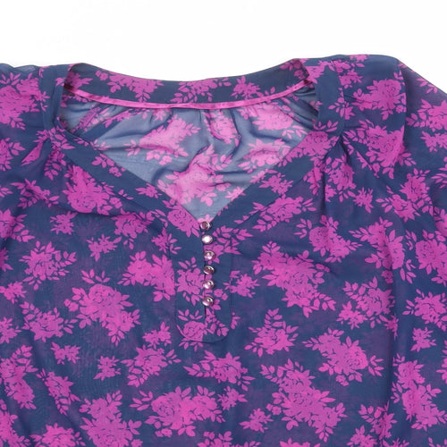 Per Una Womens Purple Geometric Polyester Basic Blouse Size 18 V-Neck