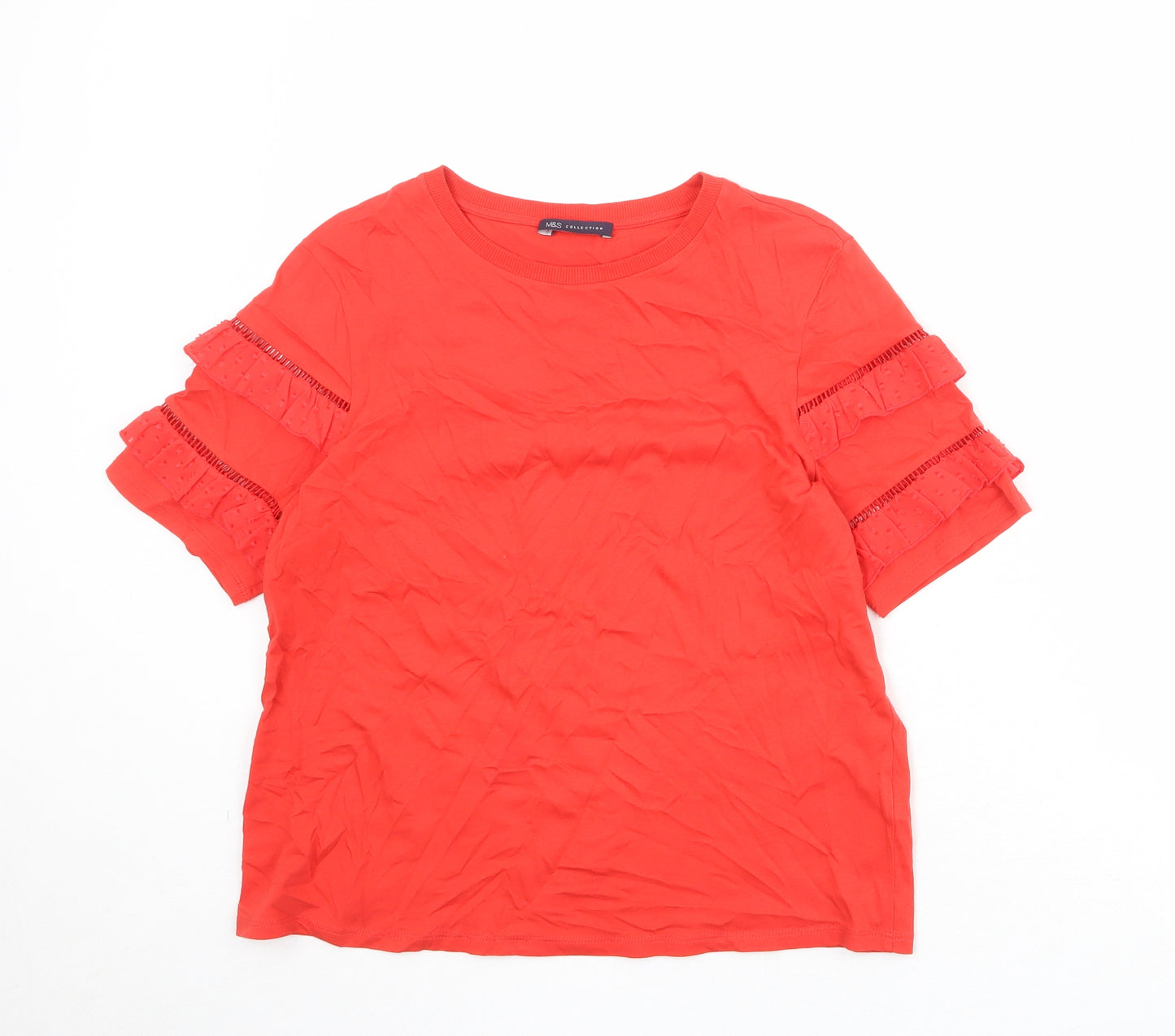Marks and Spencer Womens Red Cotton Basic Blouse Size 14 Round Neck