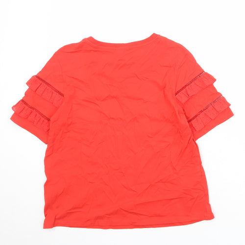 Marks and Spencer Womens Red Cotton Basic Blouse Size 14 Round Neck