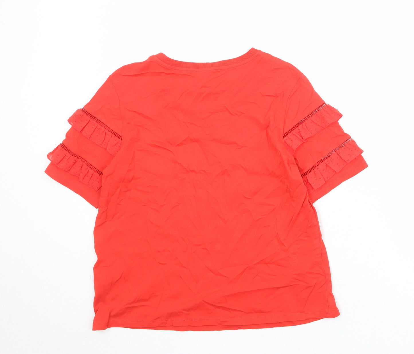 Marks and Spencer Womens Red Cotton Basic Blouse Size 14 Round Neck