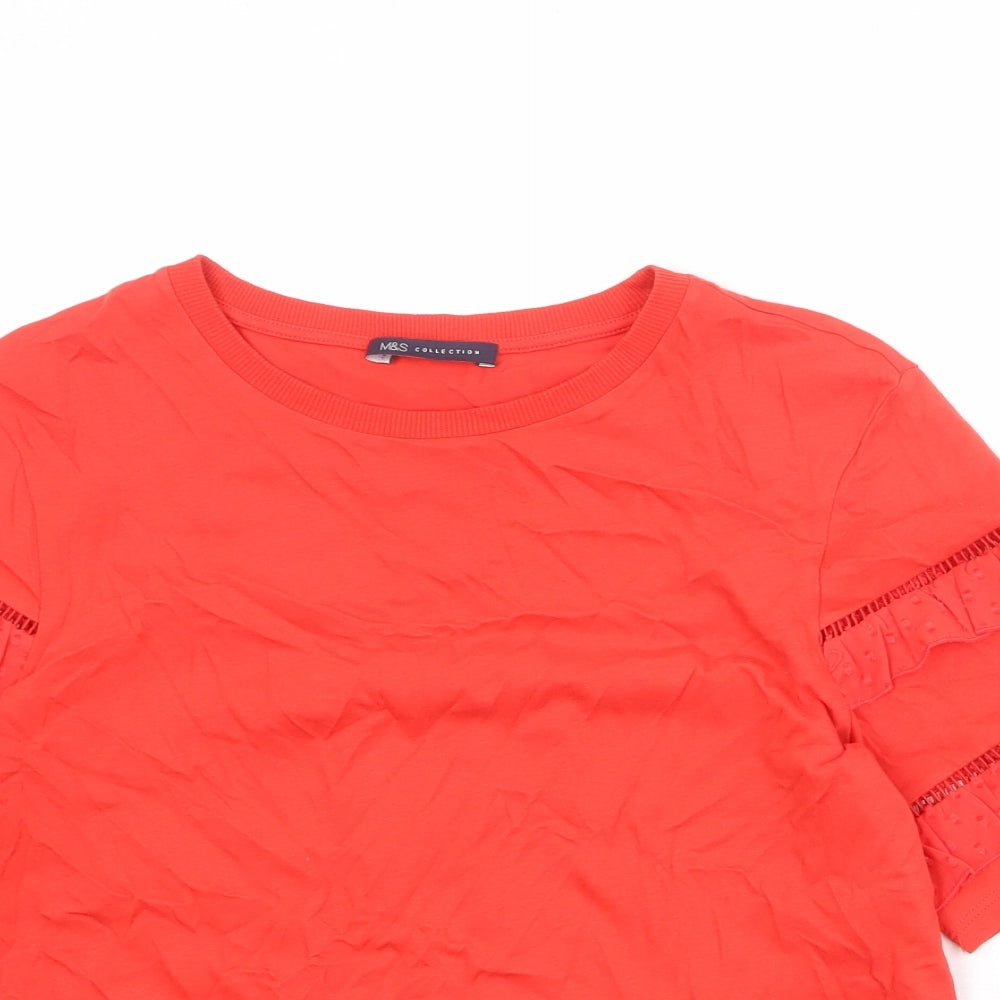 Marks and Spencer Womens Red Cotton Basic Blouse Size 14 Round Neck