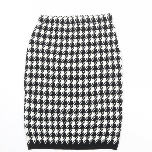 POP Womens Black Geometric Acrylic Straight & Pencil Skirt Size S - Houndstooth Pattern