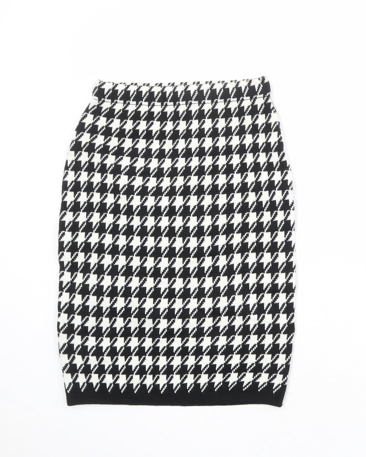 POP Womens Black Geometric Acrylic Straight & Pencil Skirt Size S - Houndstooth Pattern