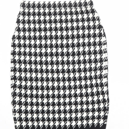 POP Womens Black Geometric Acrylic Straight & Pencil Skirt Size S - Houndstooth Pattern