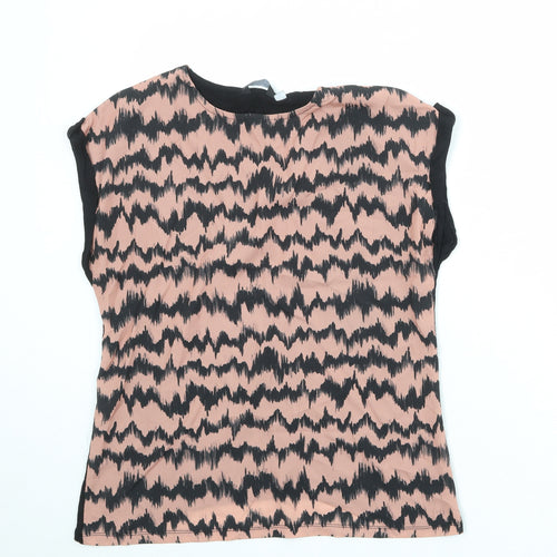 Dorothy Perkins Womens Black Geometric Polyester Basic Blouse Size 10 Round Neck