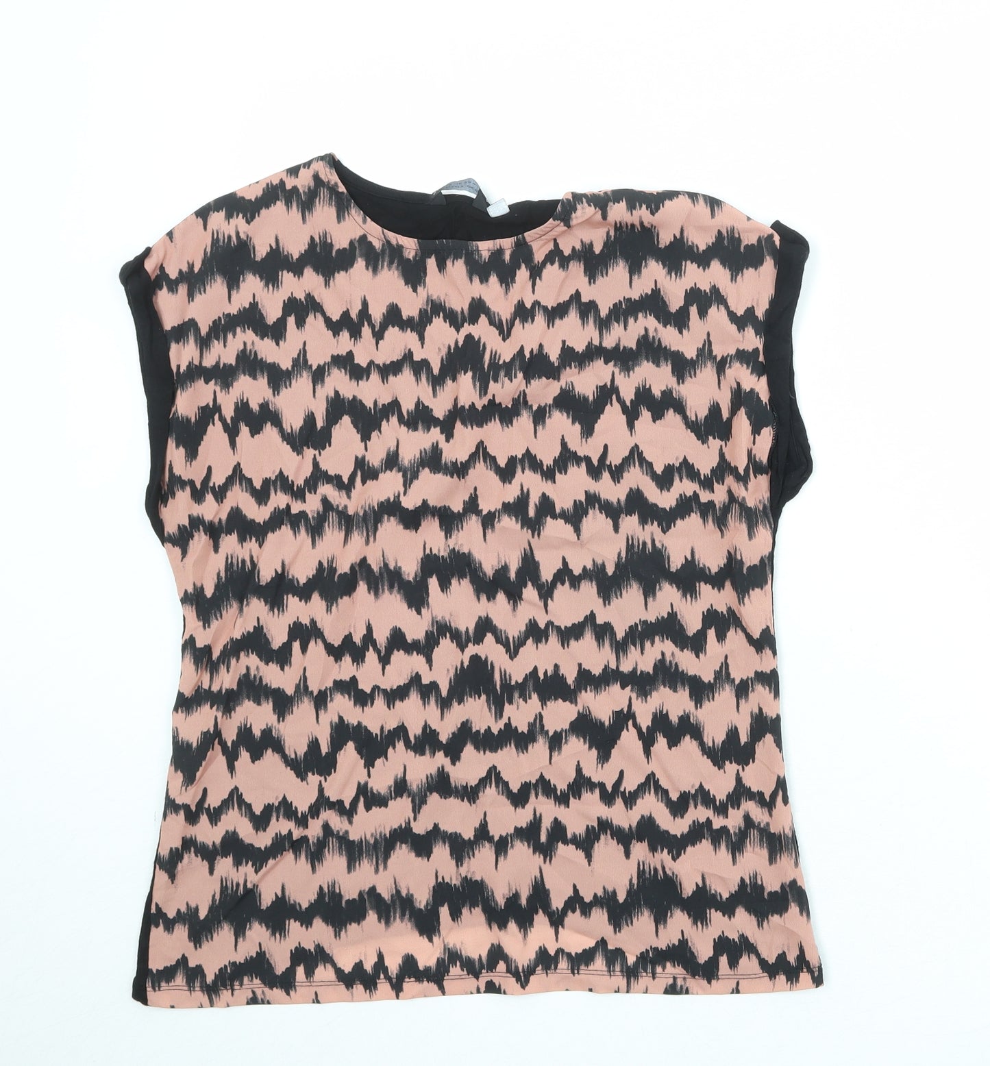 Dorothy Perkins Womens Black Geometric Polyester Basic Blouse Size 10 Round Neck