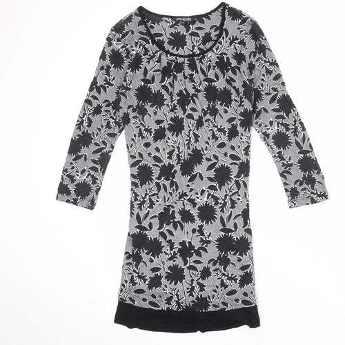 Debenhams Womens Black Floral Viscose A-Line Size 12 Round Neck Pullover