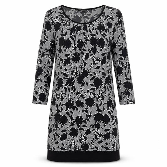 Front view of Debenhams women’s black floral viscose a-line, size UK 12, round neck pullover
