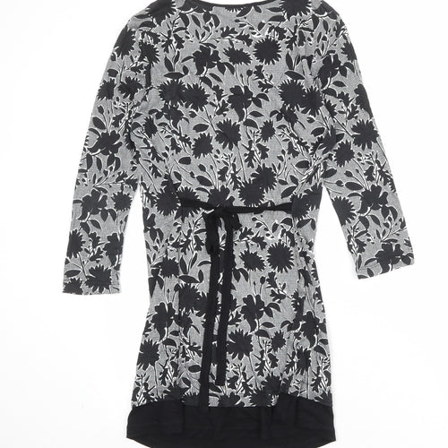 Debenhams Womens Black Floral Viscose A-Line Size 12 Round Neck Pullover