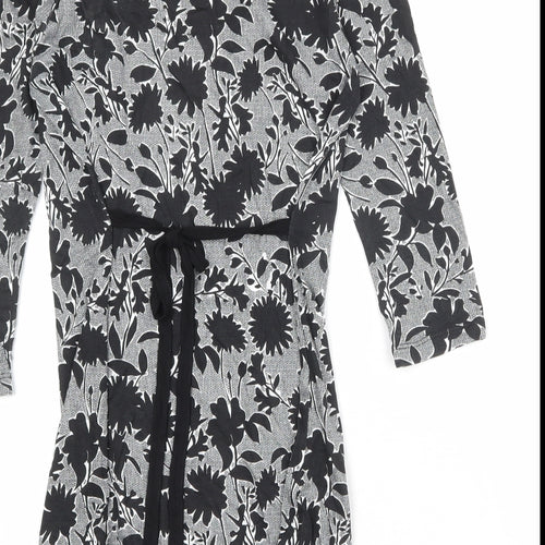 Debenhams Womens Black Floral Viscose A-Line Size 12 Round Neck Pullover