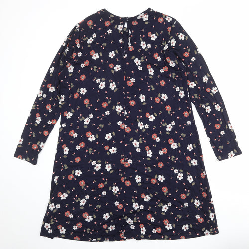 Marks and Spencer Womens Blue Floral Viscose A-Line Size 18 Round Neck Button