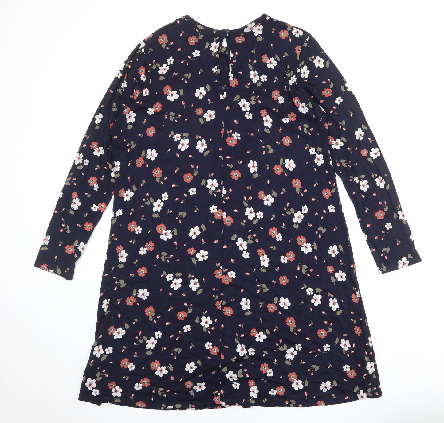 Marks and Spencer Womens Blue Floral Viscose A-Line Size 18 Round Neck Button