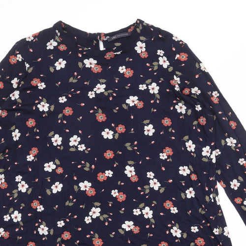 Marks and Spencer Womens Blue Floral Viscose A-Line Size 18 Round Neck Button