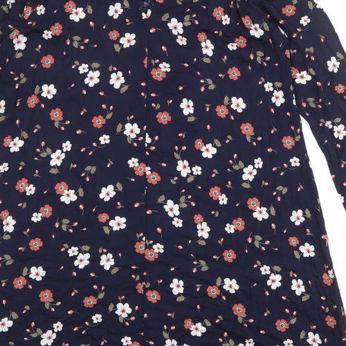 Marks and Spencer Womens Blue Floral Viscose A-Line Size 18 Round Neck Button