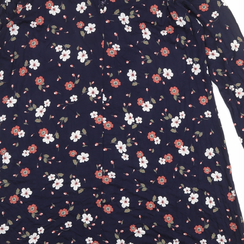 Marks and Spencer Womens Blue Floral Viscose A-Line Size 18 Round Neck Button