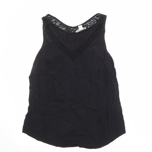 Monsoon Womens Black Viscose Basic Tank Size 12 V-Neck - Lace Details