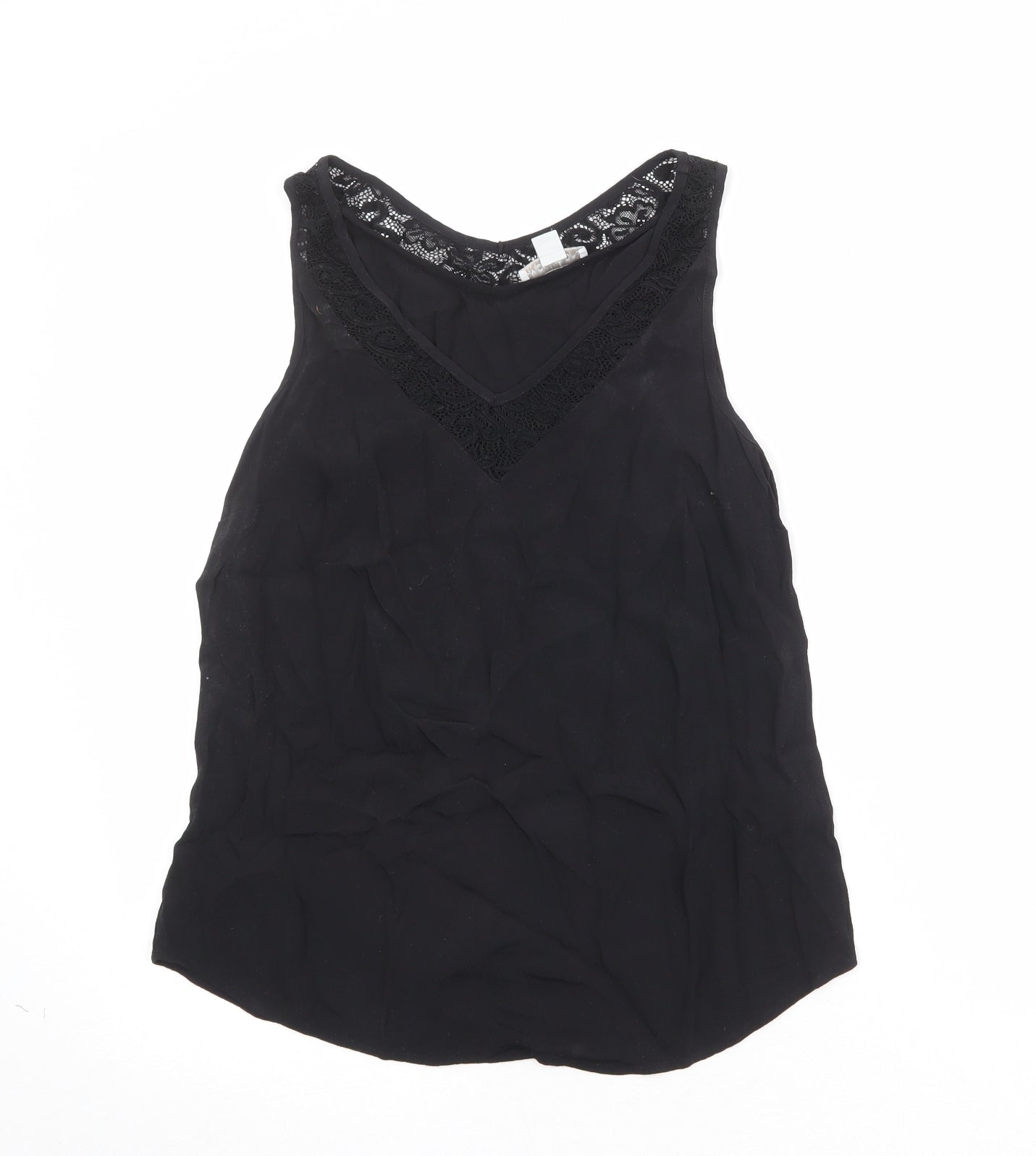 Monsoon Womens Black Viscose Basic Tank Size 12 V-Neck - Lace Details