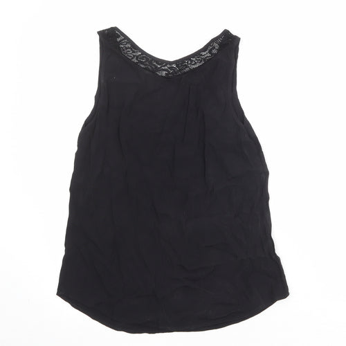 Monsoon Womens Black Viscose Basic Tank Size 12 V-Neck - Lace Details