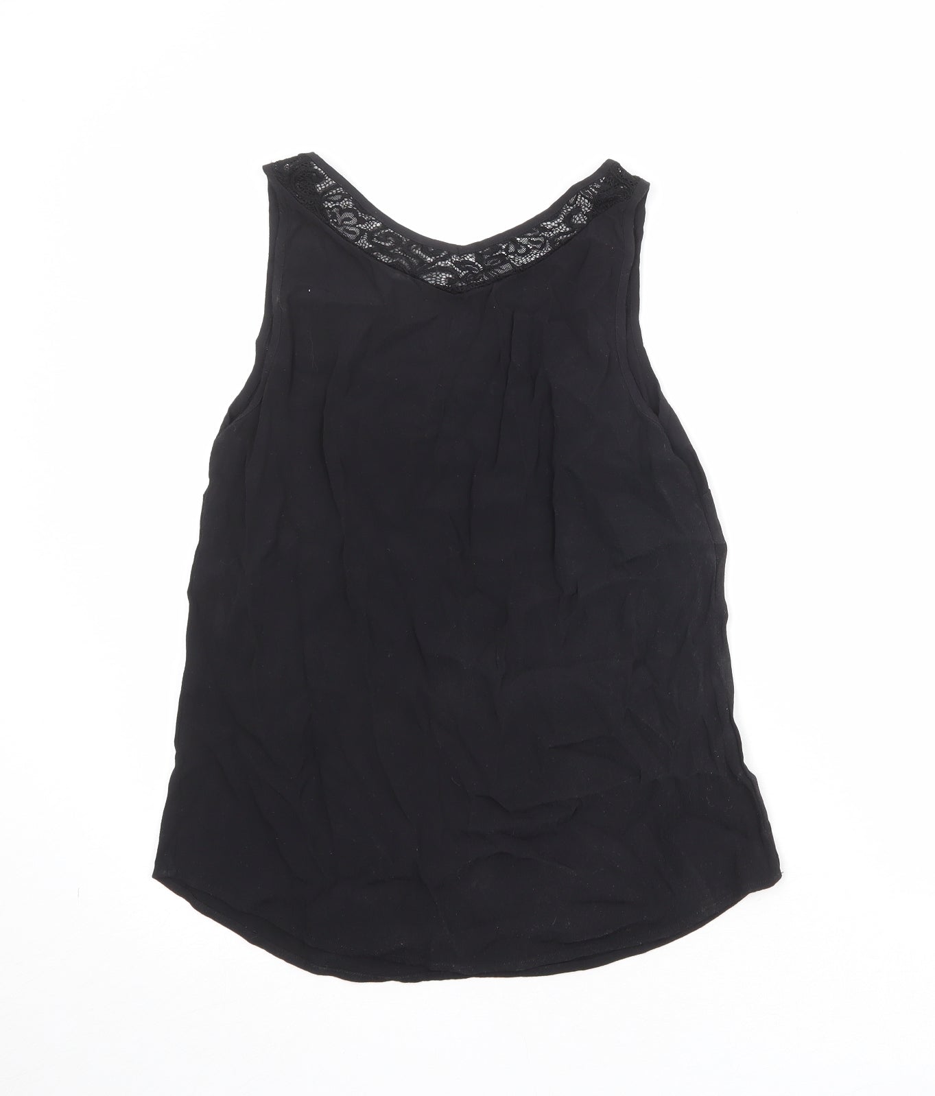 Monsoon Womens Black Viscose Basic Tank Size 12 V-Neck - Lace Details