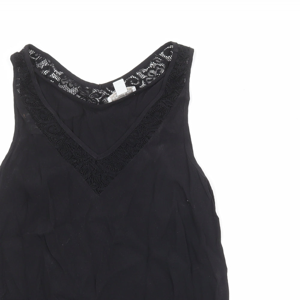 Monsoon Womens Black Viscose Basic Tank Size 12 V-Neck - Lace Details