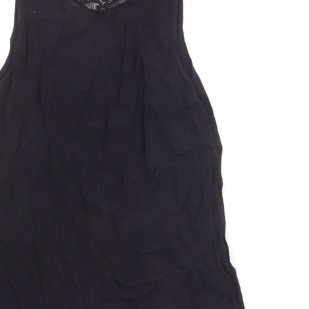 Monsoon Womens Black Viscose Basic Tank Size 12 V-Neck - Lace Details