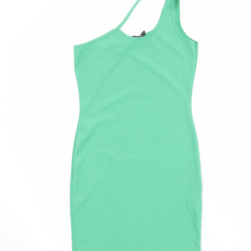 PRETTYLITTLETHING Womens Green Polyester Mini Size 10 One Shoulder Pullover