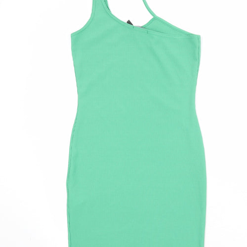 PRETTYLITTLETHING Womens Green Polyester Mini Size 10 One Shoulder Pullover