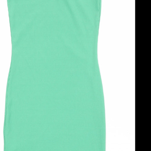 PRETTYLITTLETHING Womens Green Polyester Mini Size 10 One Shoulder Pullover