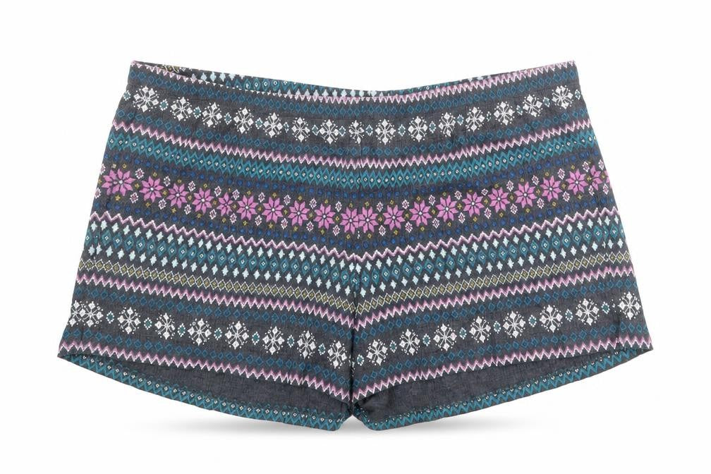 Front view of Marks & Spencer women’s multicoloured fair isle polyester basic shorts, size UK 38, in regular pull on