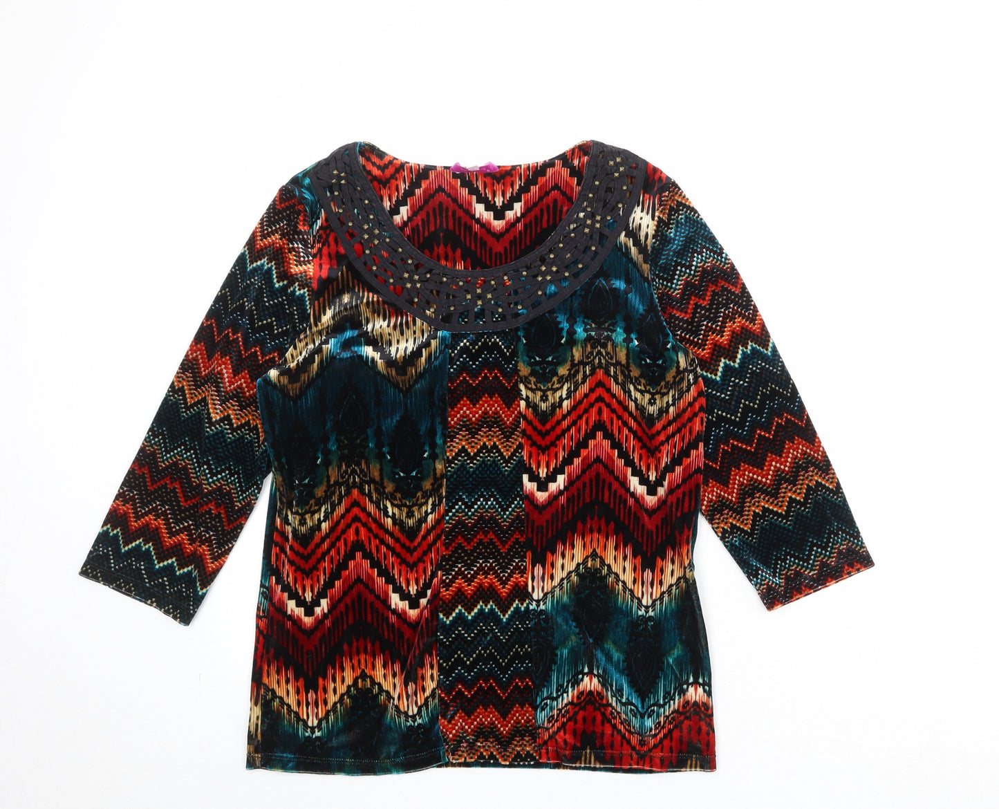 Per Una Womens Multicoloured Geometric Polyester Basic Blouse Size 14 Round Neck