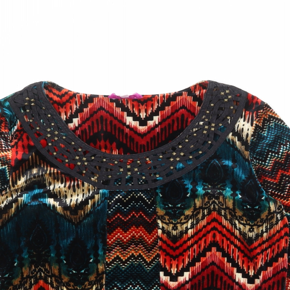 Per Una Womens Multicoloured Geometric Polyester Basic Blouse Size 14 Round Neck