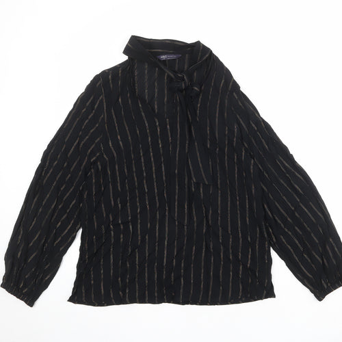 Marks and Spencer Womens Black Striped Viscose Basic Blouse Size 10 Round Neck