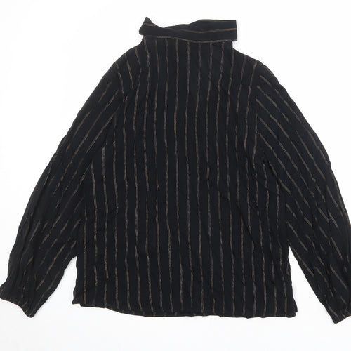 Marks and Spencer Womens Black Striped Viscose Basic Blouse Size 10 Round Neck
