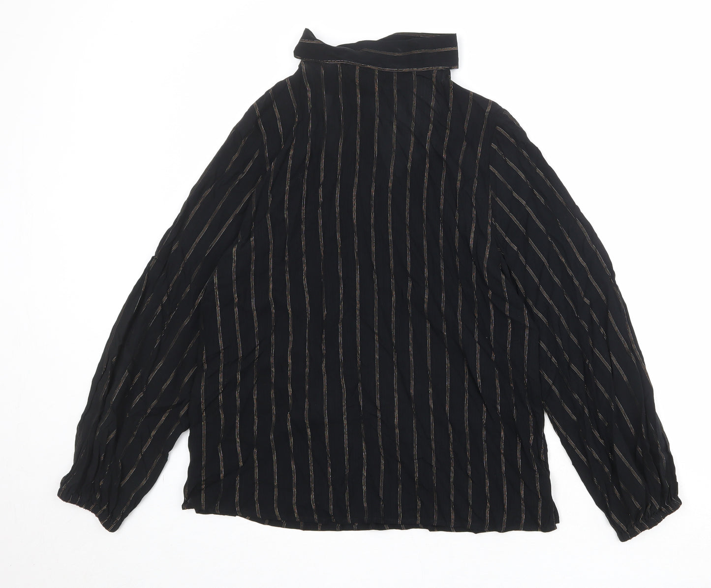 Marks and Spencer Womens Black Striped Viscose Basic Blouse Size 10 Round Neck