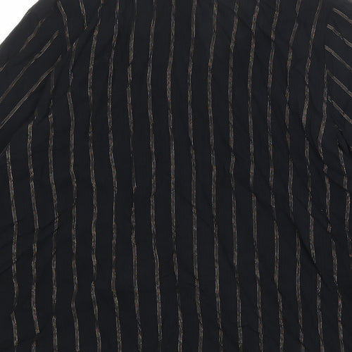 Marks and Spencer Womens Black Striped Viscose Basic Blouse Size 10 Round Neck