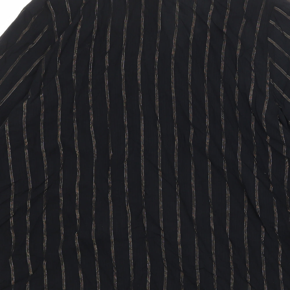 Marks and Spencer Womens Black Striped Viscose Basic Blouse Size 10 Round Neck