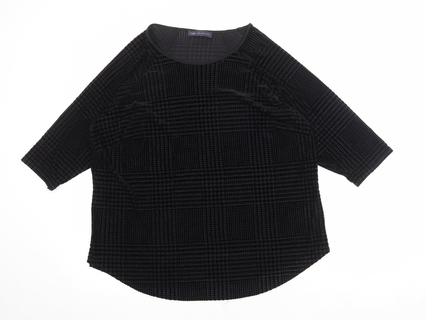 Marks and Spencer Womens Black Geometric Polyamide Basic Blouse Size 20 Round Neck