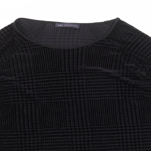 Marks and Spencer Womens Black Geometric Polyamide Basic Blouse Size 20 Round Neck