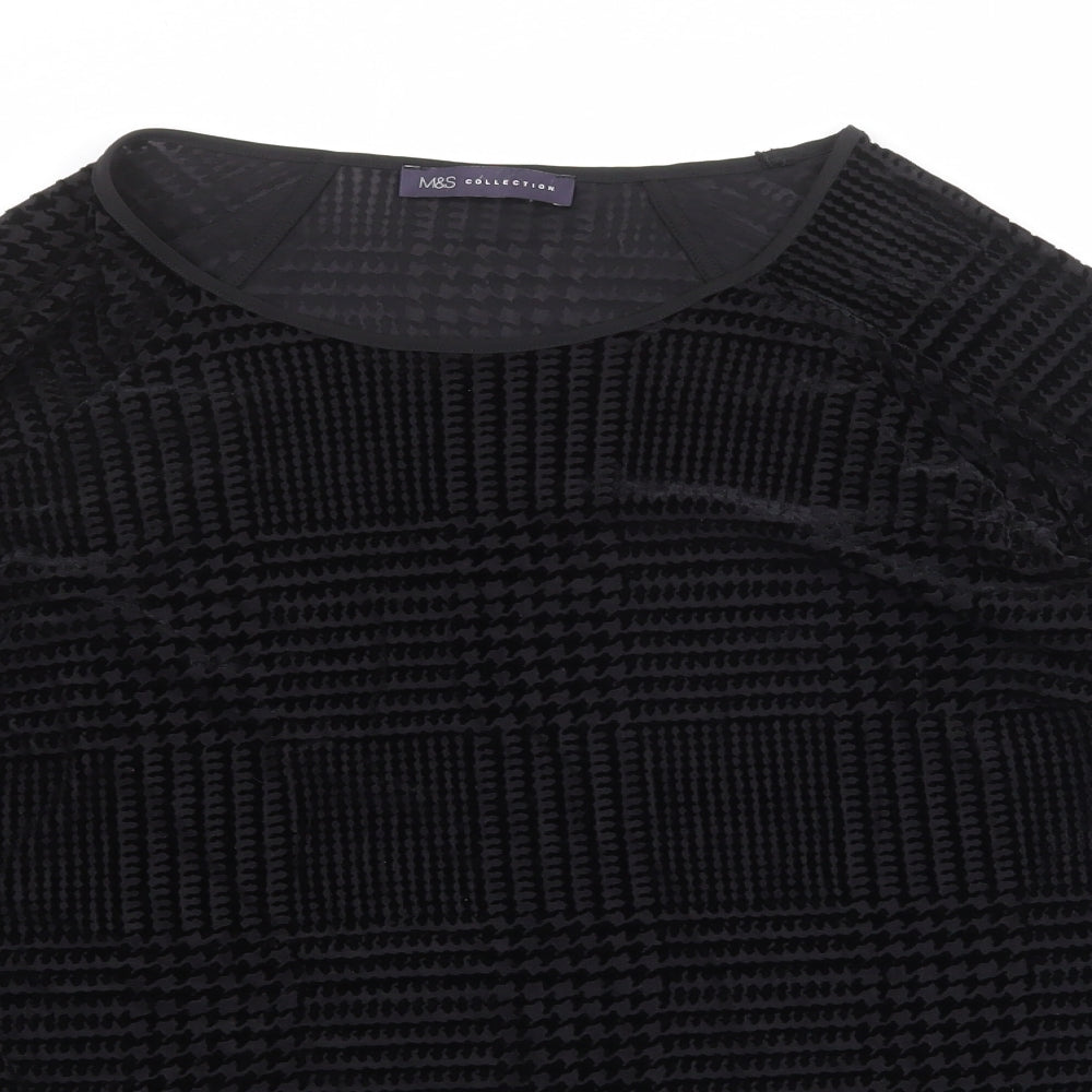 Marks and Spencer Womens Black Geometric Polyamide Basic Blouse Size 20 Round Neck