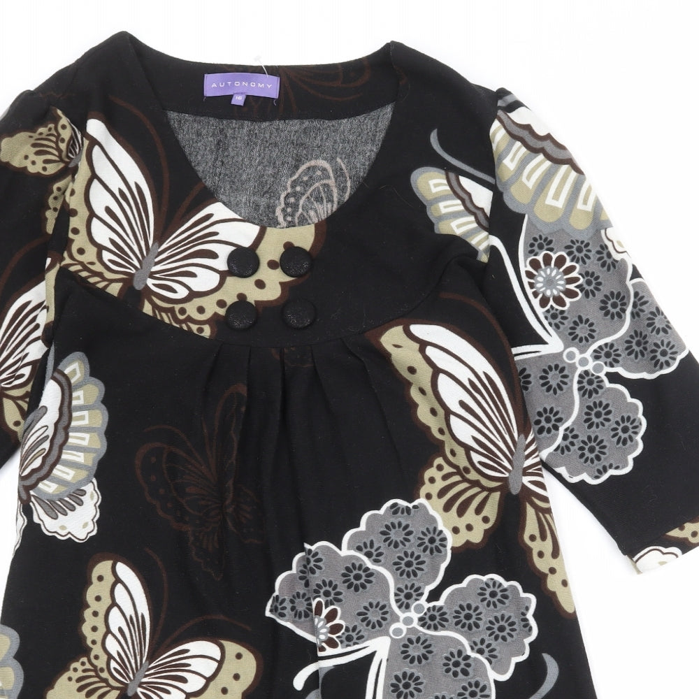 Autonomy Womens Black Geometric Polyester A-Line Size 16 Scoop Neck Pullover - Butterfly