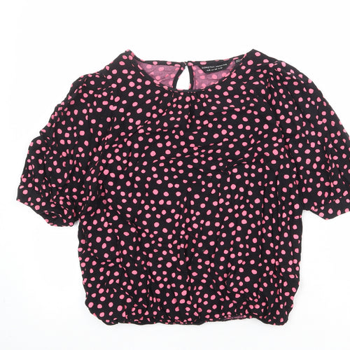 Dorothy Perkins Womens Black Polka Dot Viscose Basic Blouse Size 10 Round Neck