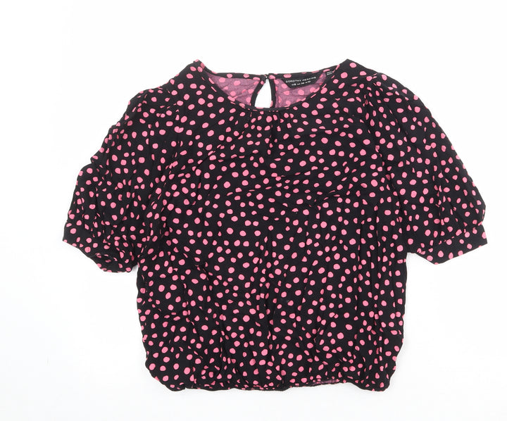 Dorothy Perkins Womens Black Polka Dot Viscose Basic Blouse Size 10 Round Neck