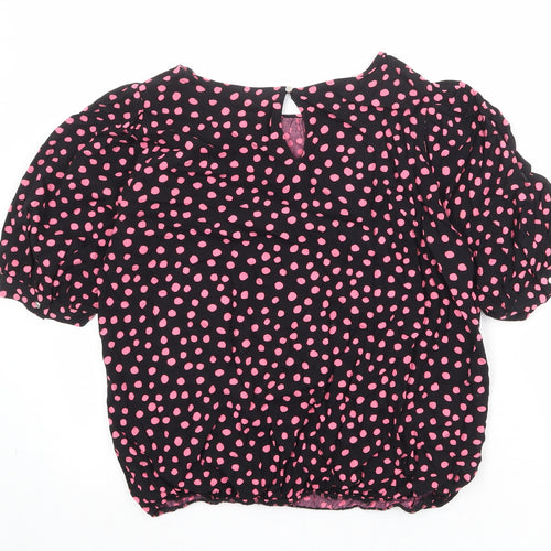 Dorothy Perkins Womens Black Polka Dot Viscose Basic Blouse Size 10 Round Neck