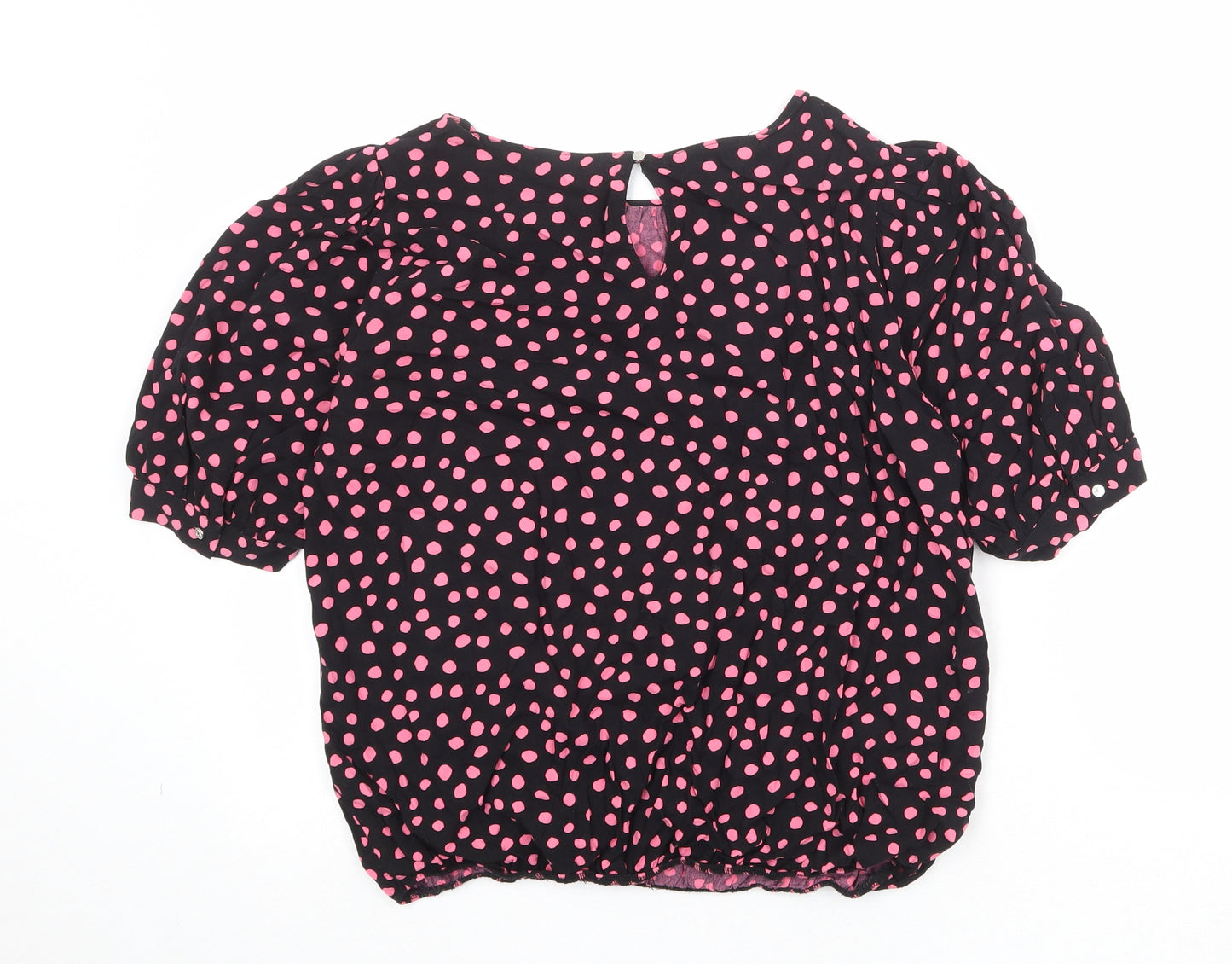 Dorothy Perkins Womens Black Polka Dot Viscose Basic Blouse Size 10 Round Neck