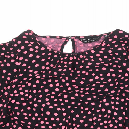 Dorothy Perkins Womens Black Polka Dot Viscose Basic Blouse Size 10 Round Neck