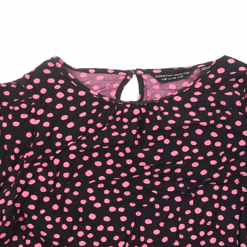 Dorothy Perkins Womens Black Polka Dot Viscose Basic Blouse Size 10 Round Neck