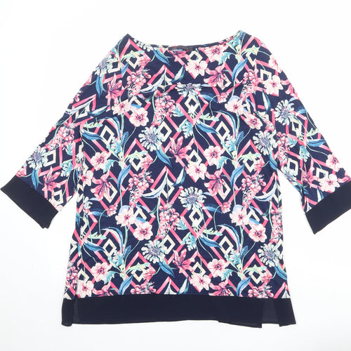 Marks and Spencer Womens Multicoloured Geometric Viscose Basic Blouse Size 16 Round Neck