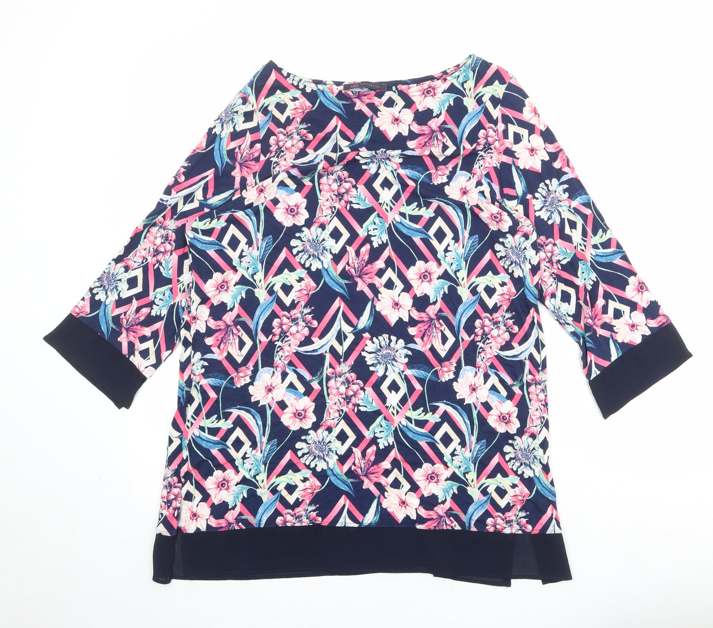 Marks and Spencer Womens Multicoloured Geometric Viscose Basic Blouse Size 16 Round Neck