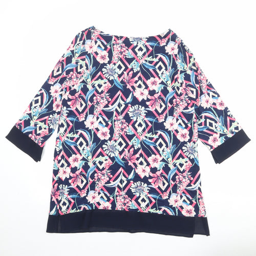 Marks and Spencer Womens Multicoloured Geometric Viscose Basic Blouse Size 16 Round Neck