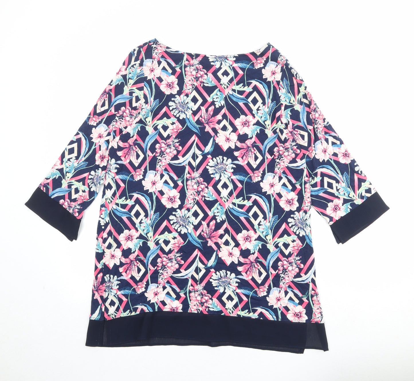 Marks and Spencer Womens Multicoloured Geometric Viscose Basic Blouse Size 16 Round Neck